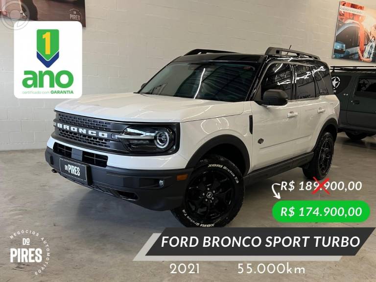 FORD - BRONCO 2.0 SPORT WILDTRACK ECOBOOST 16V TURBO 4P AUTOMÁTICA - 2021/2021 - BRANCA - R$ 174.900,00